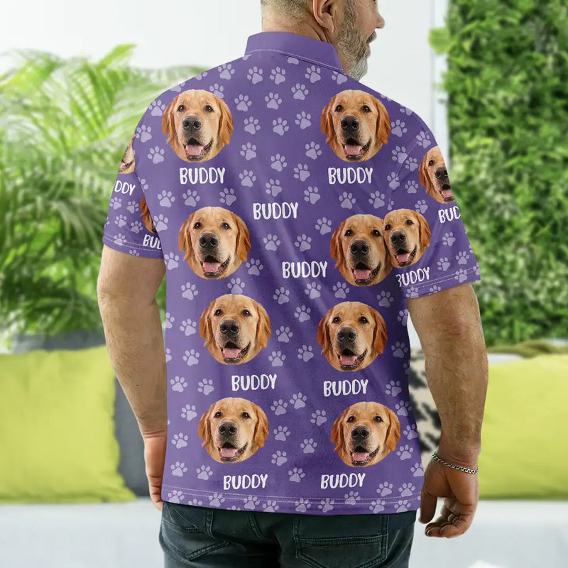 Cat Lovers,Pet Lovers,Dog Lovers,Dog Mom,Dog Dad,Cat Mom,Cat Dad,Happy - Custom Photo Funny Pet Face Pattern Dog Cat Family - Personalized Polo Shirt