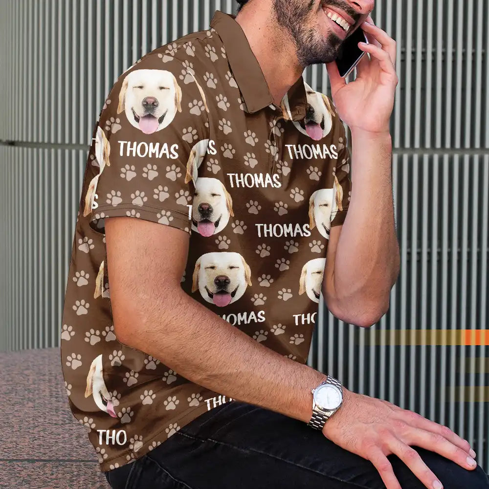 Cat Lovers,Pet Lovers,Dog Lovers,Dog Mom,Dog Dad,Cat Mom,Cat Dad,Happy - Custom Photo Funny Pet Face Pattern Dog Cat Family - Personalized Polo Shirt