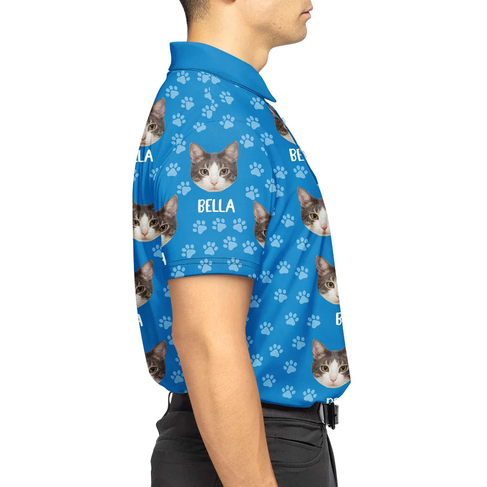 Cat Lovers,Pet Lovers,Dog Lovers,Dog Mom,Dog Dad,Cat Mom,Cat Dad,Happy - Custom Photo Funny Pet Face Pattern Dog Cat Family - Personalized Polo Shirt
