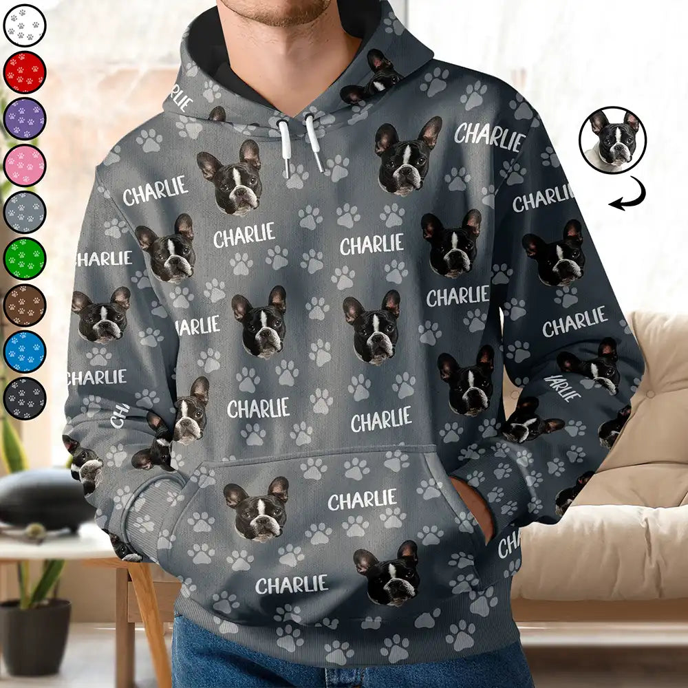 Cat Lovers,Pet Lovers,Dog Lovers,Dog Mom,Dog Dad,Cat Mom,Cat Dad,Happy - Custom Photo Funny Pet Face Pattern Dog Cat Family - Personalized Pullover Hoodie