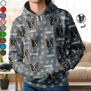 Cat Lovers,Pet Lovers,Dog Lovers,Dog Mom,Dog Dad,Cat Mom,Cat Dad,Happy - Custom Photo Funny Pet Face Pattern Dog Cat Family - Personalized Pullover Hoodie