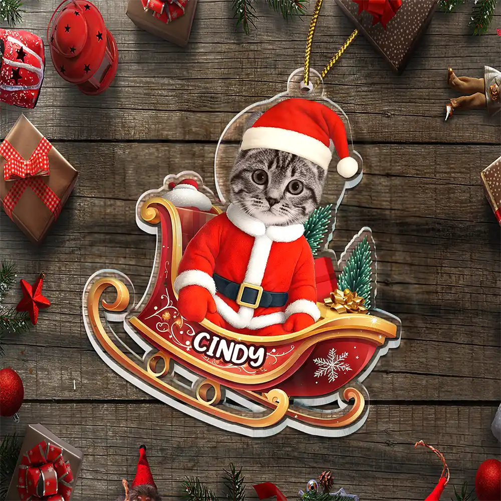 Pet Lovers,Christmas,Funny,Custom Photo - Custom Photo Funny Santa Face - Personalized Custom Shaped Acrylic Ornament