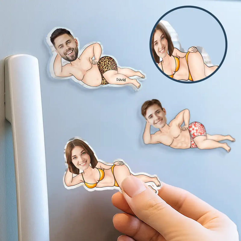 Gift For Couples,Gift For Husband,Gift For Wife,Gift For Boyfriend,Gift For Girlfriend,Gift For Men,Gift For Women,Gift For Yourself - Custom Photo Funny Woman Man Lying Down - Personalized Acrylic Fridge Magnet