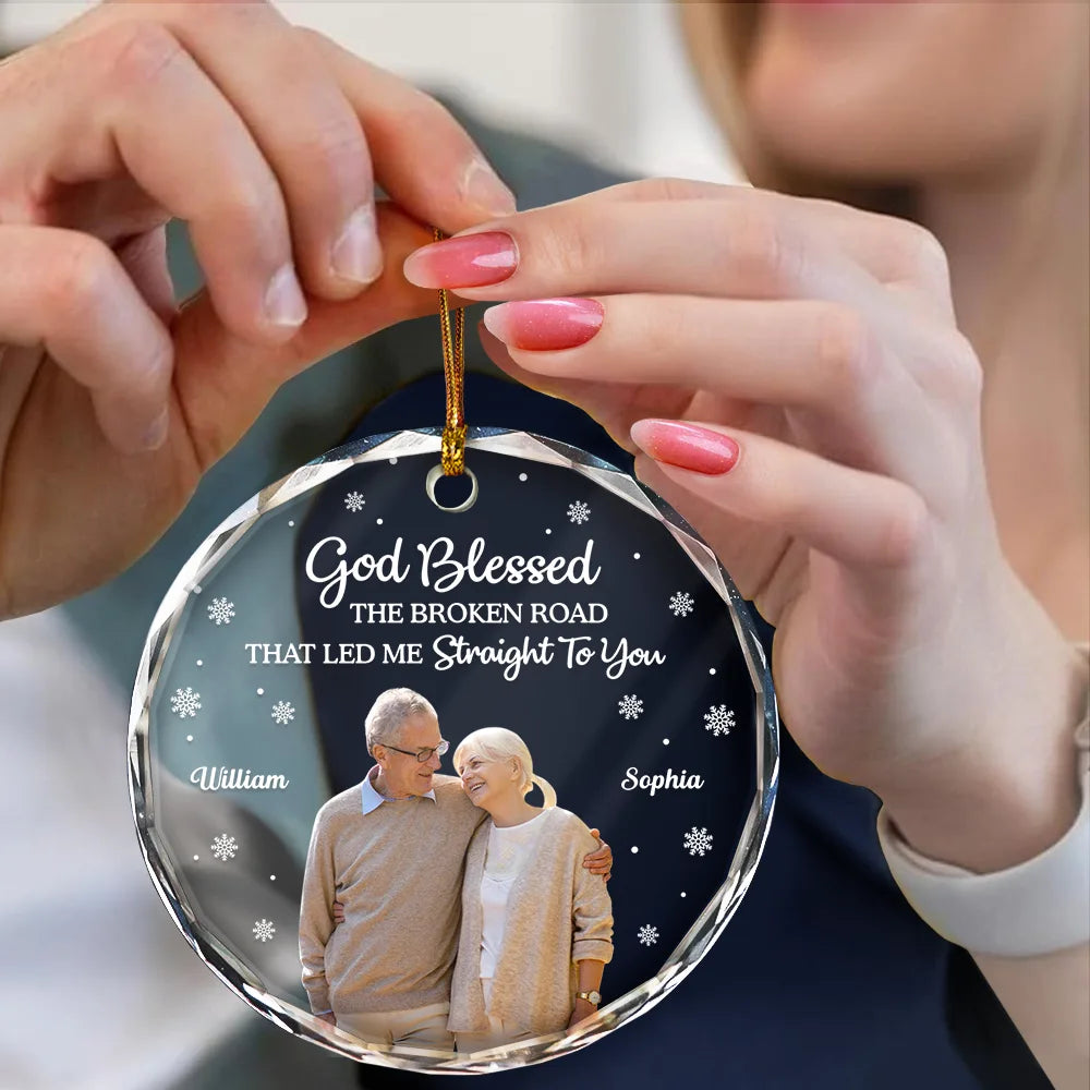 Gift For Couples - Custom Photo God Gave Me You - Personalized Circle Glass Ornament