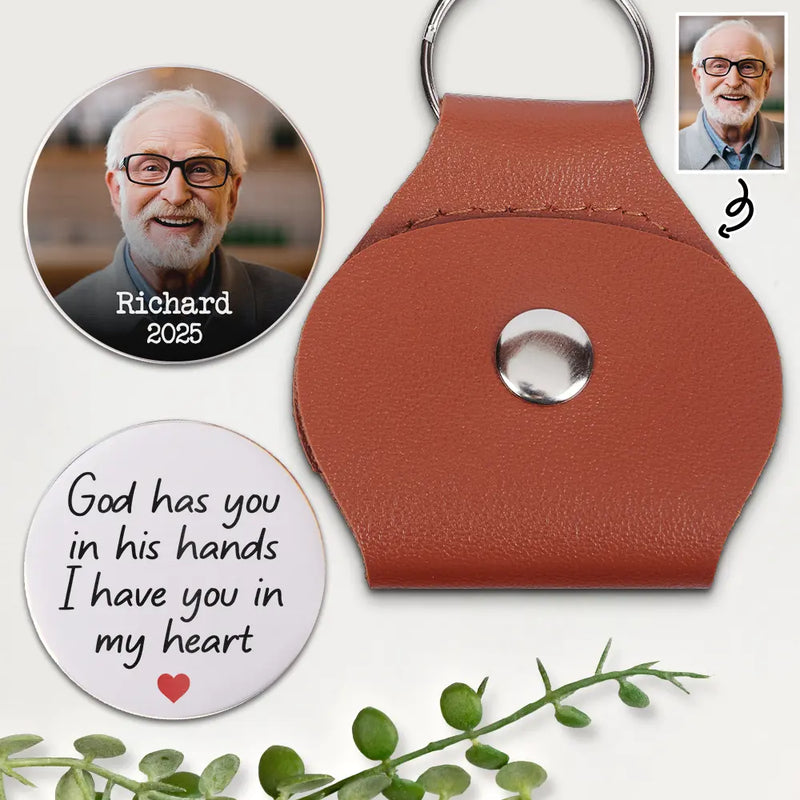Memorial,Family,Parents,Gift For Grandparents,Sad - Custom Photo God Has You In His Arms Memorial - Personalized Leather Pocket Hug