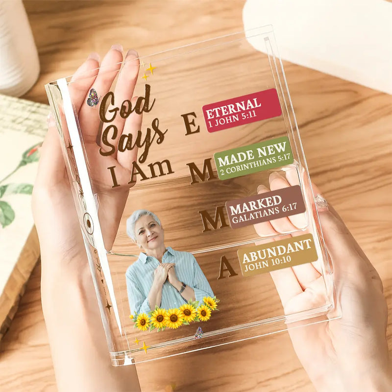 Gift For Yourself,Gift For Women,Happy,Gift For Men - Custom Photo God Says I Am Bible Verse - Personalized Acrylic Book Vase
