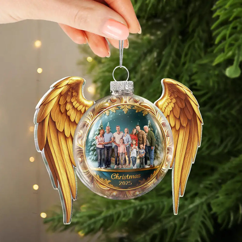 Memorial, Family, Custom Photo, Love, Christmas - Custom Photo Golden Wings Memorial Always Missed Forever Loved - Personalized Custom Shaped Glass Ornament