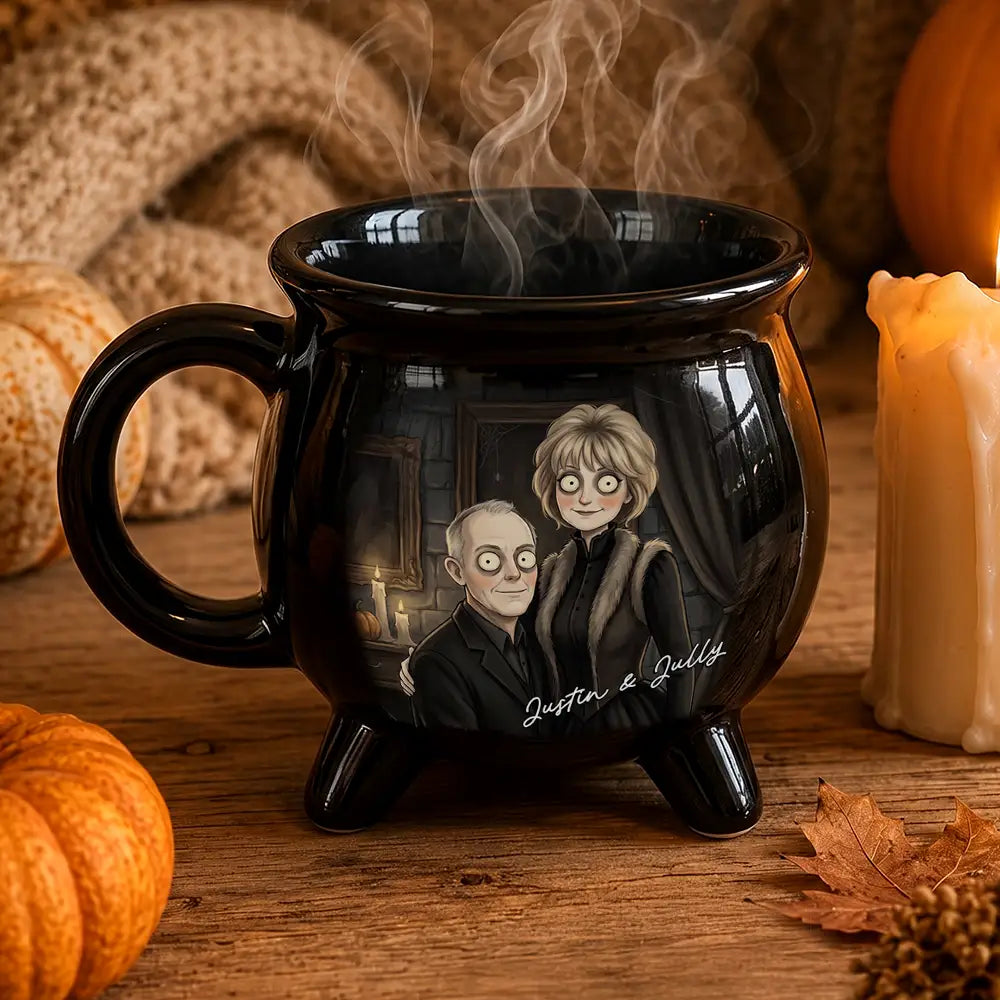 Adorable,Art Design,Halloween,Family,Photo - Gothic Portrait Art - Custom Photo Gothic Portrait Art - Personalized Cauldron Mug