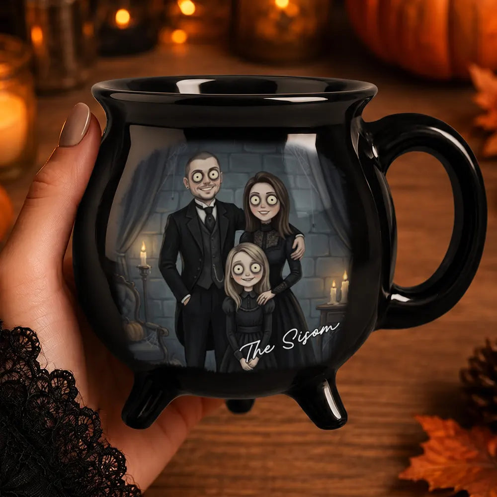 Adorable,Art Design,Halloween,Family,Photo - Gothic Portrait Art - Custom Photo Gothic Portrait Art - Personalized Cauldron Mug