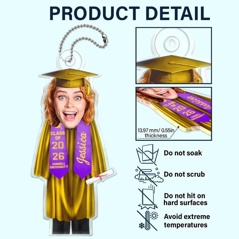 Gift For Yourself,Graduation,Happy - Custom Photo Graduation Cap Gown Stole - Personalized Acrylic Car Hanger