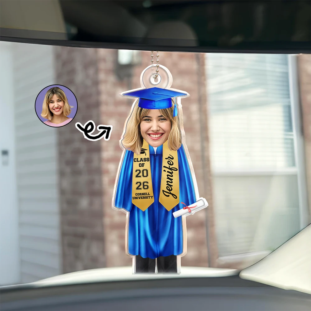Gift For Yourself,Graduation,Happy - Custom Photo Graduation Cap Gown Stole - Personalized Acrylic Car Hanger