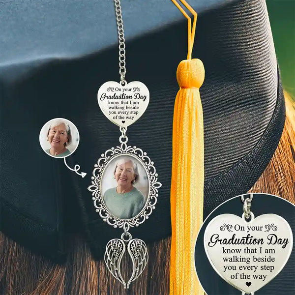 Graduation,Gift For Yourself,Memorial - Custom Photo Graduation Walking Beside You Memorial - Personalized Graduation Tassel Charm
