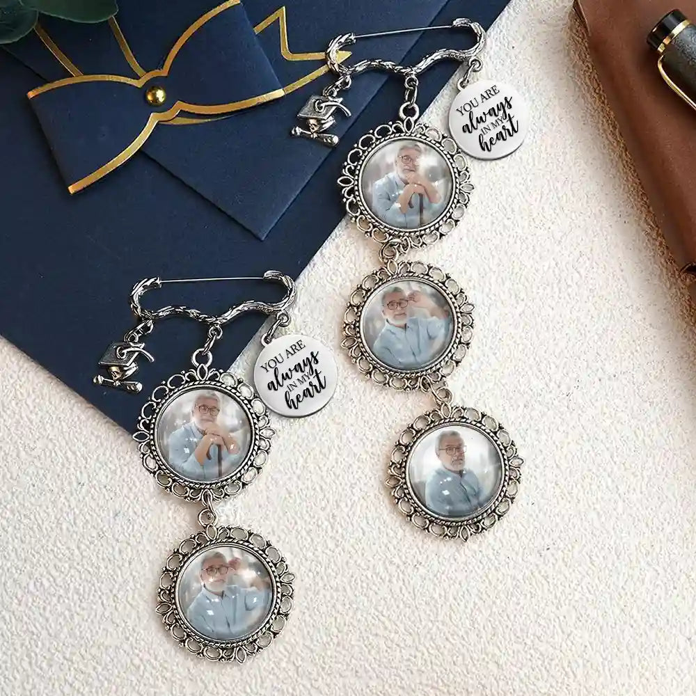 Graduation, Gift For Yourself, Custom Photo, Memorial, Sad - Custom Photo Graduation Walking Beside You Memorial - Personalized Graduation Tassel Pin