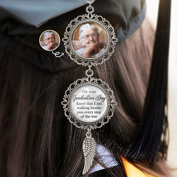 Memorial, Graduation, Custom Photo, Sad - Custom Photo Graduation Walking Beside You Memorial - Personalized Photo Pendant Charm