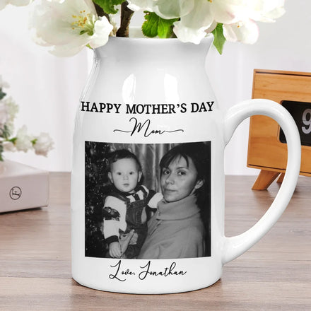 Custom Photo Gray Scale I Love You Mommy - Personalized Ceramic Flower Vase