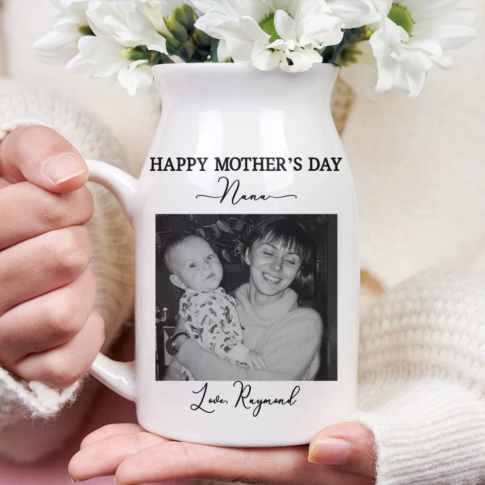 Gift For Mother,Gift For Grandma,Custom Photo,Love - Custom Photo Gray Scale I Love You Mommy - Personalized Ceramic Flower Vase