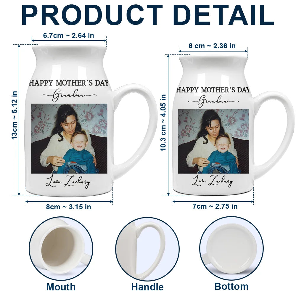 Gift For Mother,Gift For Grandma,Custom Photo,Love - Custom Photo Gray Scale I Love You Mommy - Personalized Ceramic Flower Vase