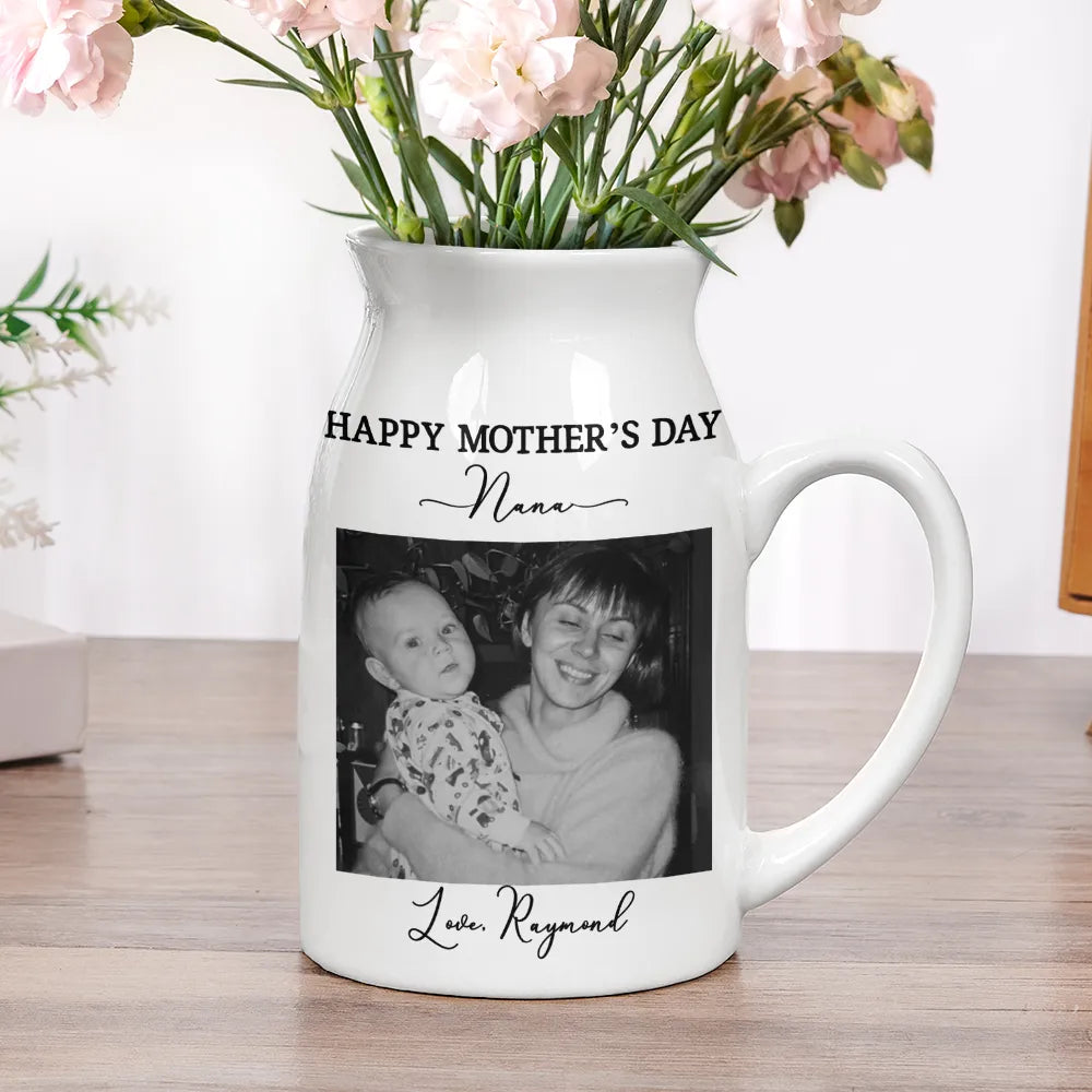 Gift For Mother,Gift For Grandma,Custom Photo,Love - Custom Photo Gray Scale I Love You Mommy - Personalized Ceramic Flower Vase