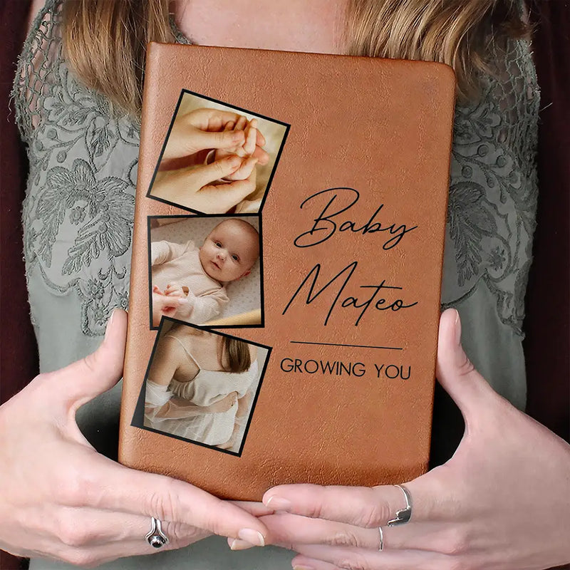 New Mom, New baby, Happy - Custom Photo Growing You Journey - Personalized Leather Journal