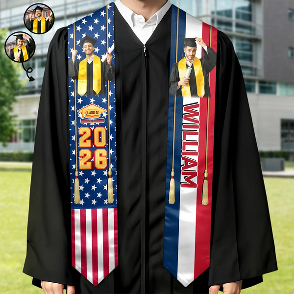 Graduation,Gift For Daughter,Dad - Daughters (Adult),Mom - Daughters (Adult),Happy,Dad - Sons,Gift For Son,Mom - Sons - Custom Photo Half and Half Flag Graduation - Personalized Stoles