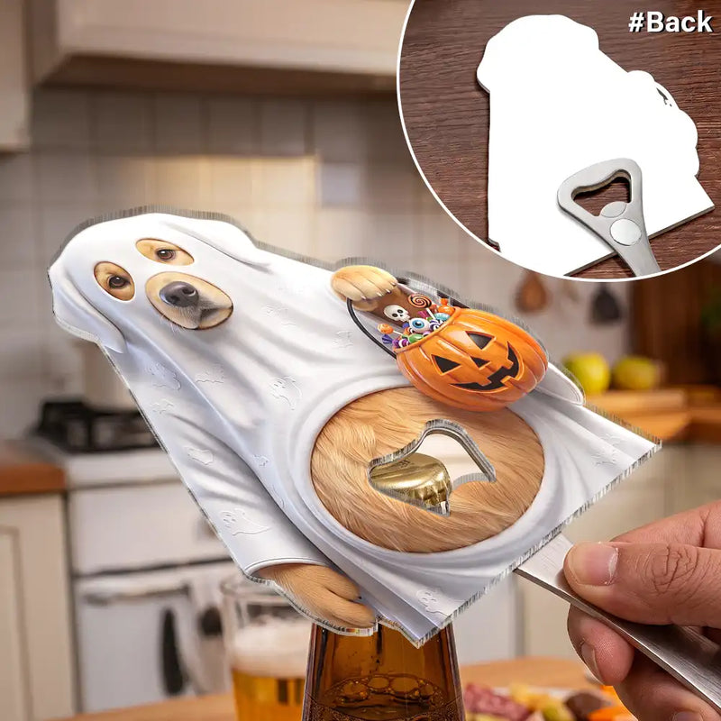 Art Design,Humorous,Halloween,Pet Lovers,Photo - Pet Belly Halloween Costume - Custom Photo Halloween Costume Pet Dog Cat Vampire Mummy Ghost - Personalized Custom Shaped Bottle Opener