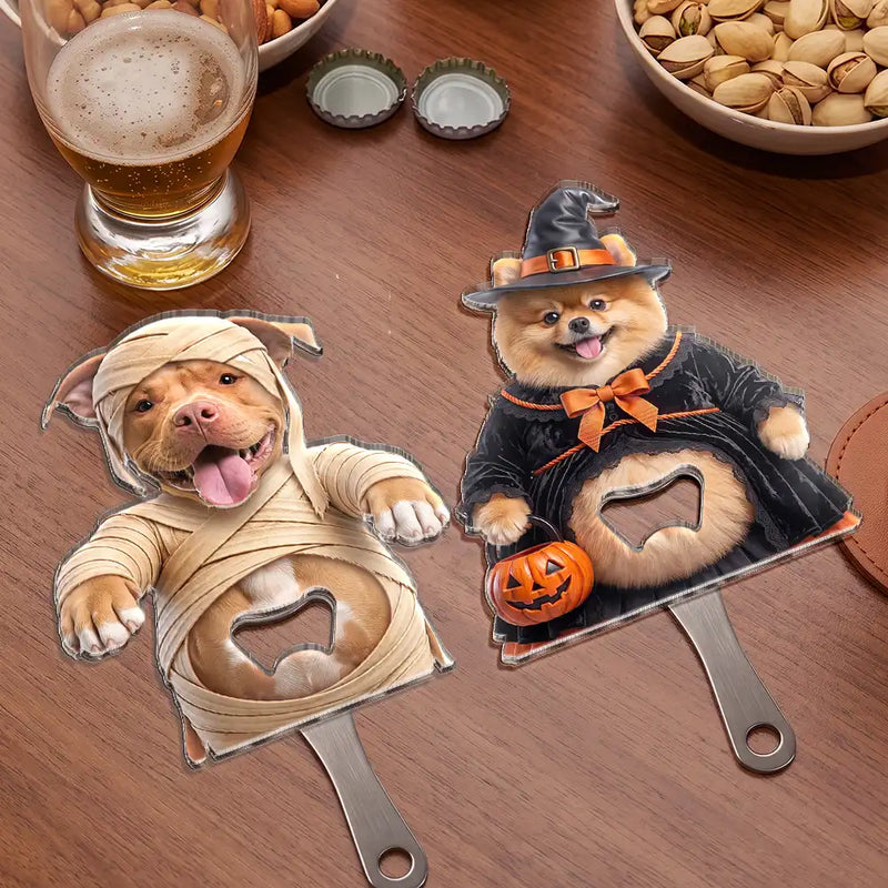 Art Design,Humorous,Halloween,Pet Lovers,Photo - Pet Belly Halloween Costume - Custom Photo Halloween Costume Pet Dog Cat Vampire Mummy Ghost - Personalized Custom Shaped Bottle Opener
