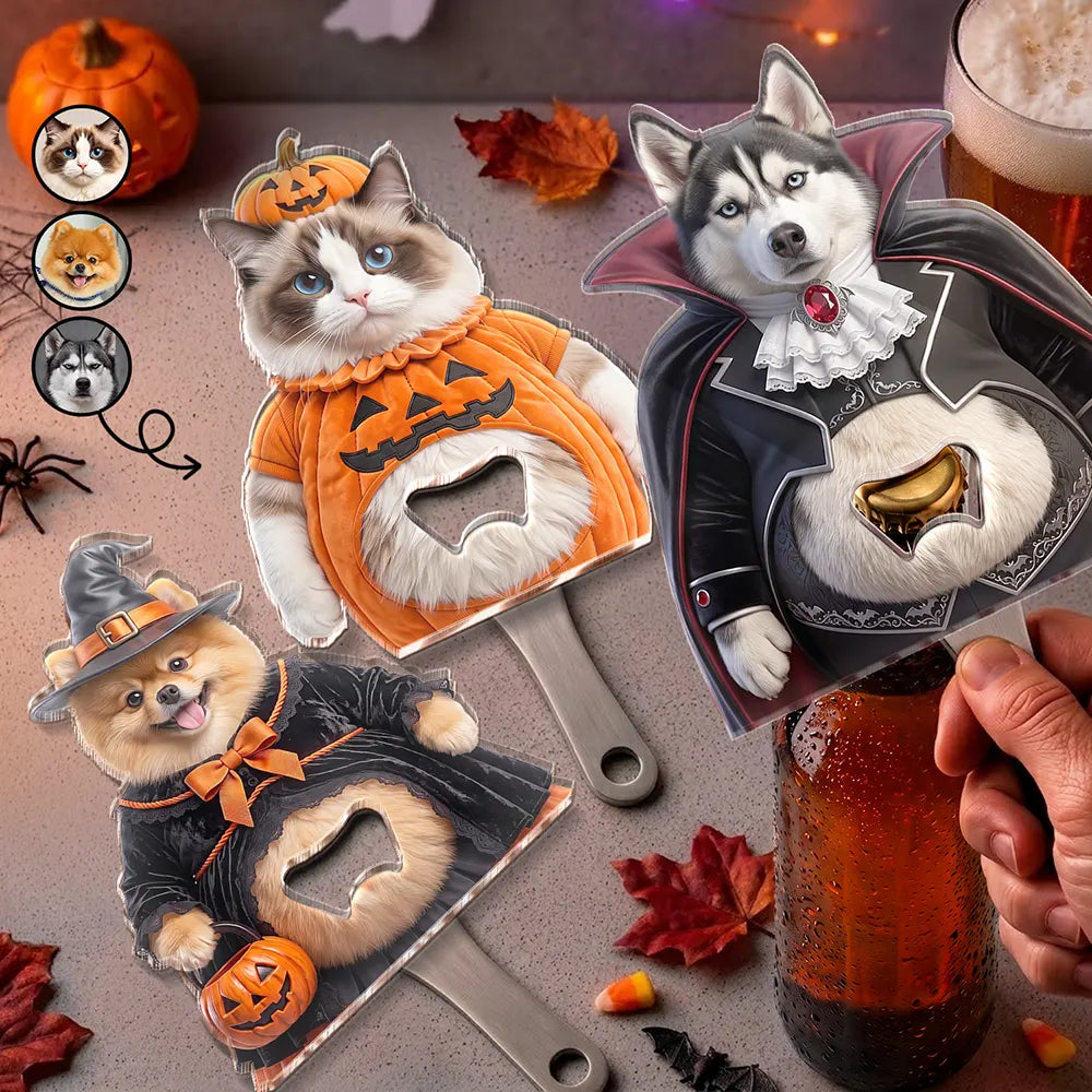 Custom Photo Halloween Costume Pet Dog Cat Vampire Mummy Ghost - Personalized Custom Shaped Bottle Opener