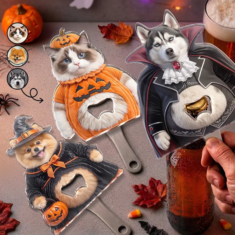 Art Design,Humorous,Halloween,Pet Lovers,Photo - Pet Belly Halloween Costume - Custom Photo Halloween Costume Pet Dog Cat Vampire Mummy Ghost - Personalized Custom Shaped Bottle Opener