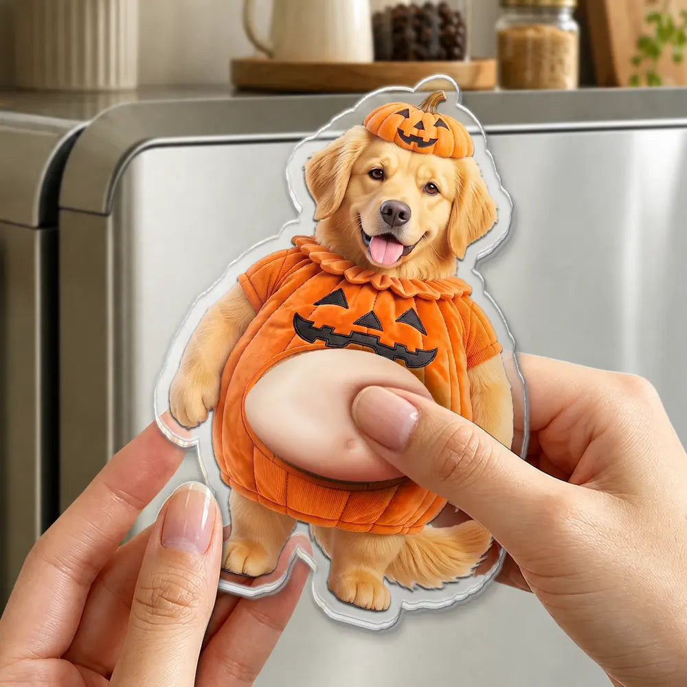 Art Design,Humorous,Halloween,Pet Lovers,Photo - Pet Belly Halloween Costume - Custom Photo Halloween Costume Pet Dog Cat Vampire Mummy Ghost - Personalized Squishy Acrylic Fridge Magnet
