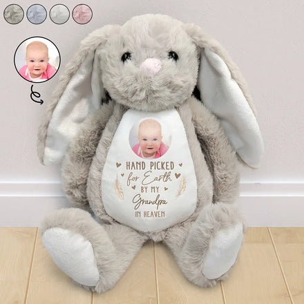 Custom Photo Hand Picked For Earth By My Grandpa Grandma - Personalized Soft Toy Bunny