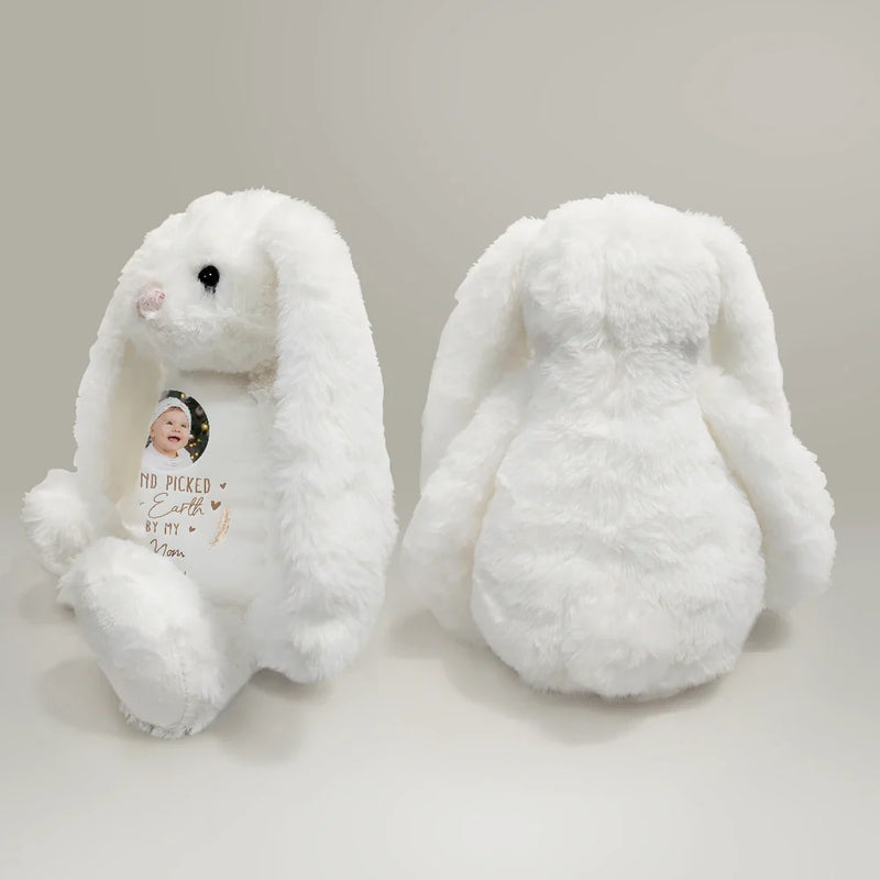 Memorial, Pregnant Mom, New Mom, New Dad, New baby, Parents - Custom Photo Hand Picked For Earth By My Grandpa Grandma - Personalized Soft Toy Bunny