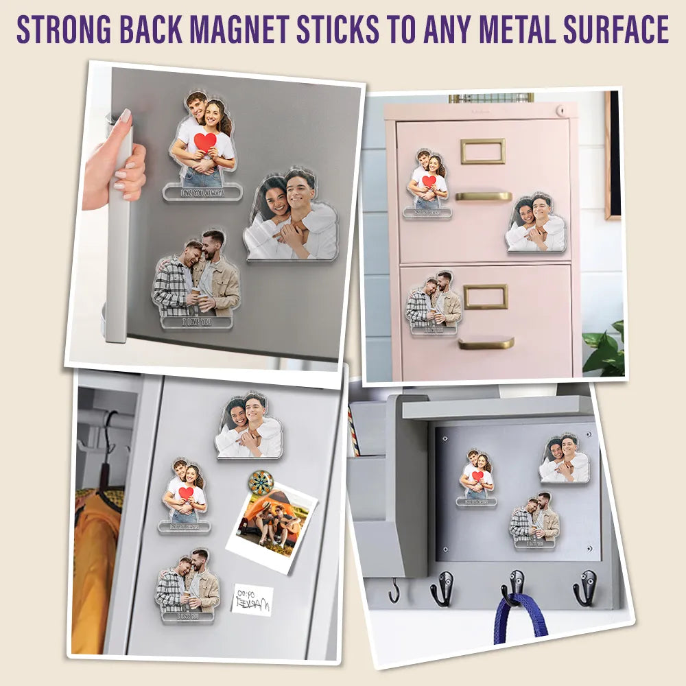 Gift For Couples, Gift For Husband, Gift For Wife, Gift For Boyfriend, Gift For Girlfriend, LGBT, Love, Non-Eng - Custom Photo Happy Couple - Personalized Acrylic Fridge Magnet