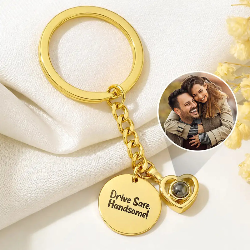 Gift For Couples,Old Couples,Dog Couple,Pet Couple,Cat Couple,Love - Custom Photo Happy Couples Anniversary Gift - Personalized Custom Shaped Photo Projection Keychain