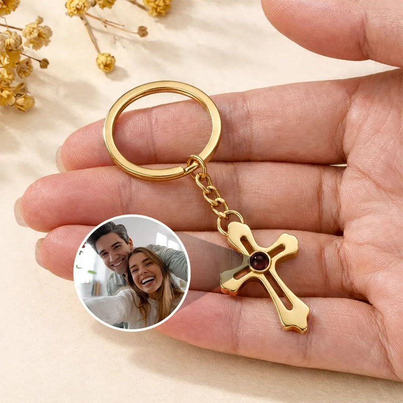 Gift For Couples,Old Couples,Dog Couple,Pet Couple,Cat Couple,Love - Custom Photo Happy Couples Anniversary Gift - Personalized Custom Shaped Photo Projection Keychain