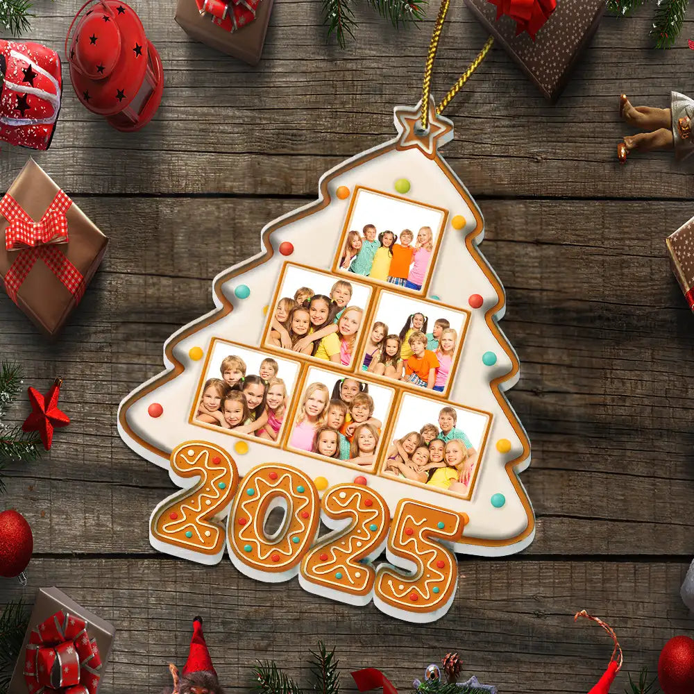 Family,Pet Lovers,Pet Mom,Pet Dad,Pet Couple,Dog Lovers,Dog Couple,Dog Mom,Dog Dad,Cat Lovers,Cat Mom,Cat Dad,Cat Couple,Happy,Christmas,Top Market - Custom Photo Happy Family Christmas Tree Gingerbread - Personalized Custom Shaped Acrylic Ornament