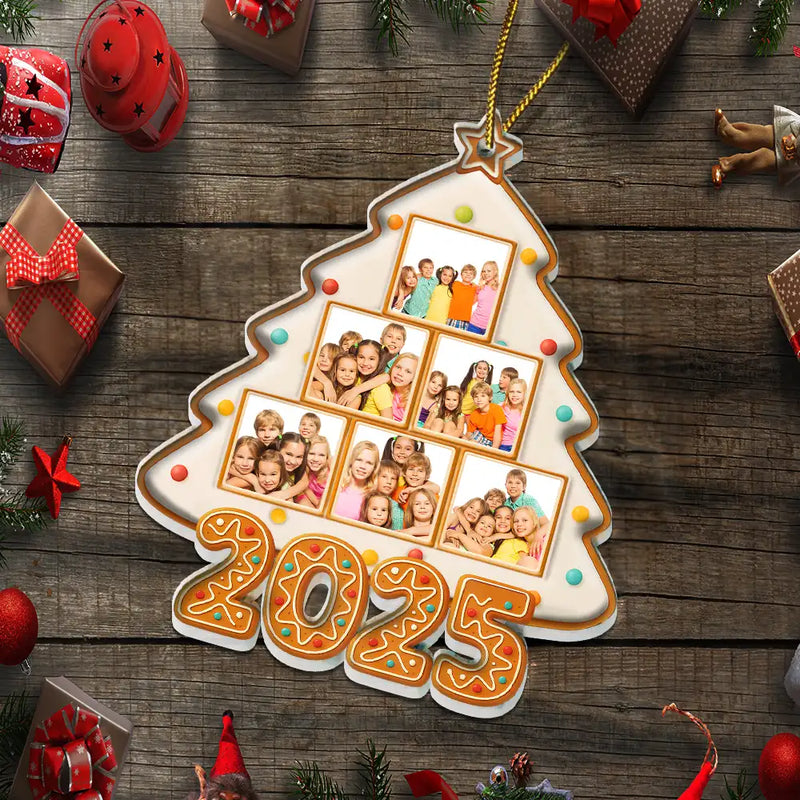 Family,Pet Lovers,Pet Mom,Pet Dad,Pet Couple,Dog Lovers,Dog Couple,Dog Mom,Dog Dad,Cat Lovers,Cat Mom,Cat Dad,Cat Couple,Happy,Christmas,Top Market - Custom Photo Happy Family Christmas Tree Gingerbread - Personalized Custom Shaped Acrylic Ornament