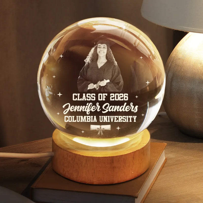 Graduation,Gift For Daughter,Dad - Daughters (Adult),Mom - Daughters (Adult),Mom - Sons,Gift For Son,Dad - Sons,Happy - Custom Photo Happy Graduation - Personalized Crystal Globe Lamp