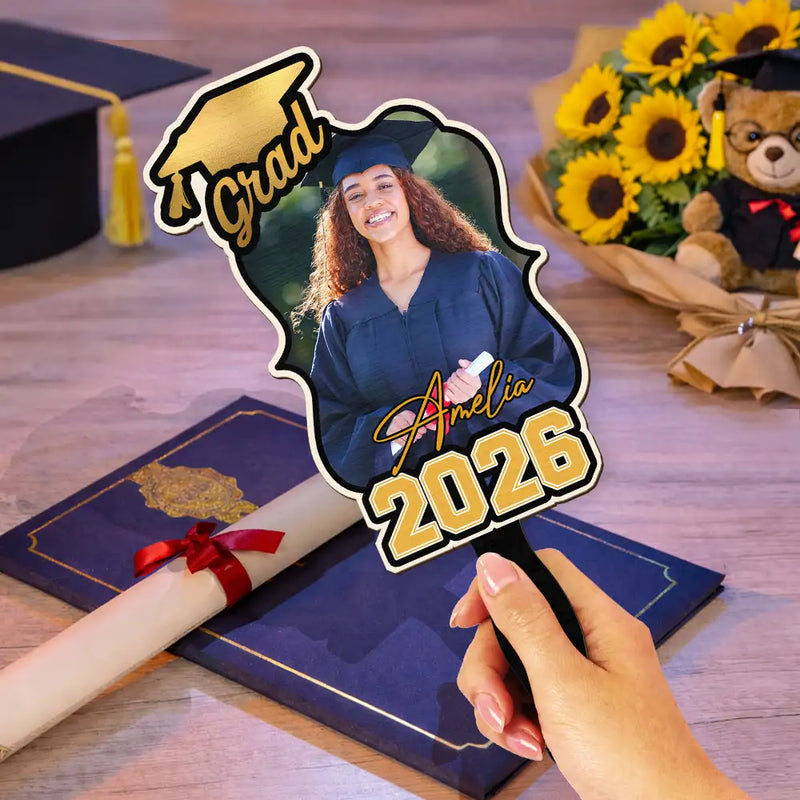 Graduation,Gift For Yourself,Gift For Women,Gift For Men,Gift For Daughter,Gift For Son,Gift For Sisters,Gift For Brothers,Gift For Bestie,Gift For Sibling,Happy - Custom Photo Happy Graduation - Personalized Graduation Handheld Fan