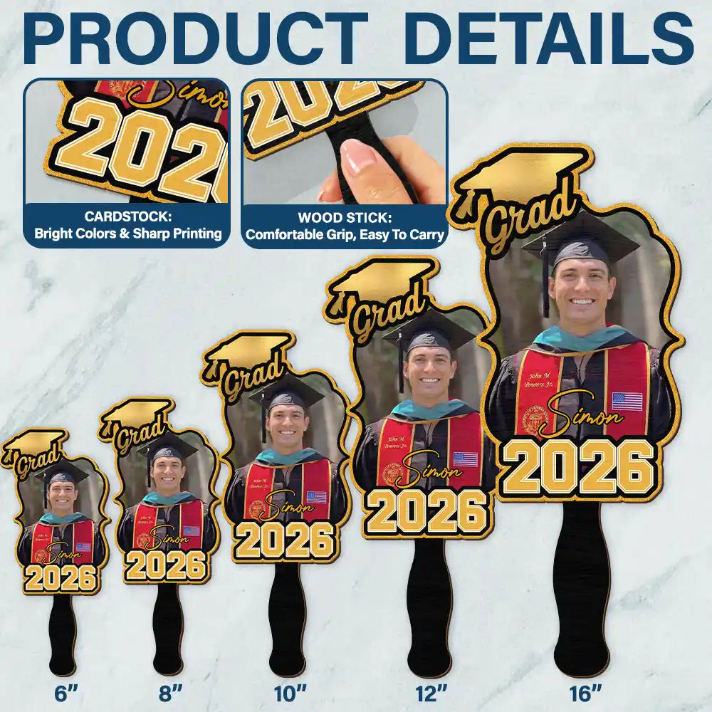 Graduation,Gift For Yourself,Gift For Women,Gift For Men,Gift For Daughter,Gift For Son,Gift For Sisters,Gift For Brothers,Gift For Bestie,Gift For Sibling,Happy - Custom Photo Happy Graduation - Personalized Graduation Handheld Fan