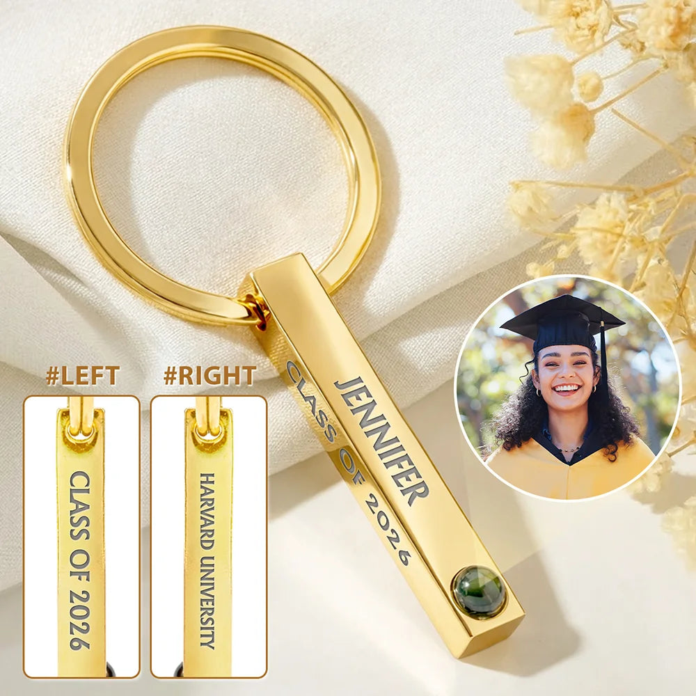 Graduation,Happy,Gift For Yourself,Gift For Women,Gift For Men,Gift For Bestie - Custom Photo Happy Graduation - Personalized Photo Projection Keychain