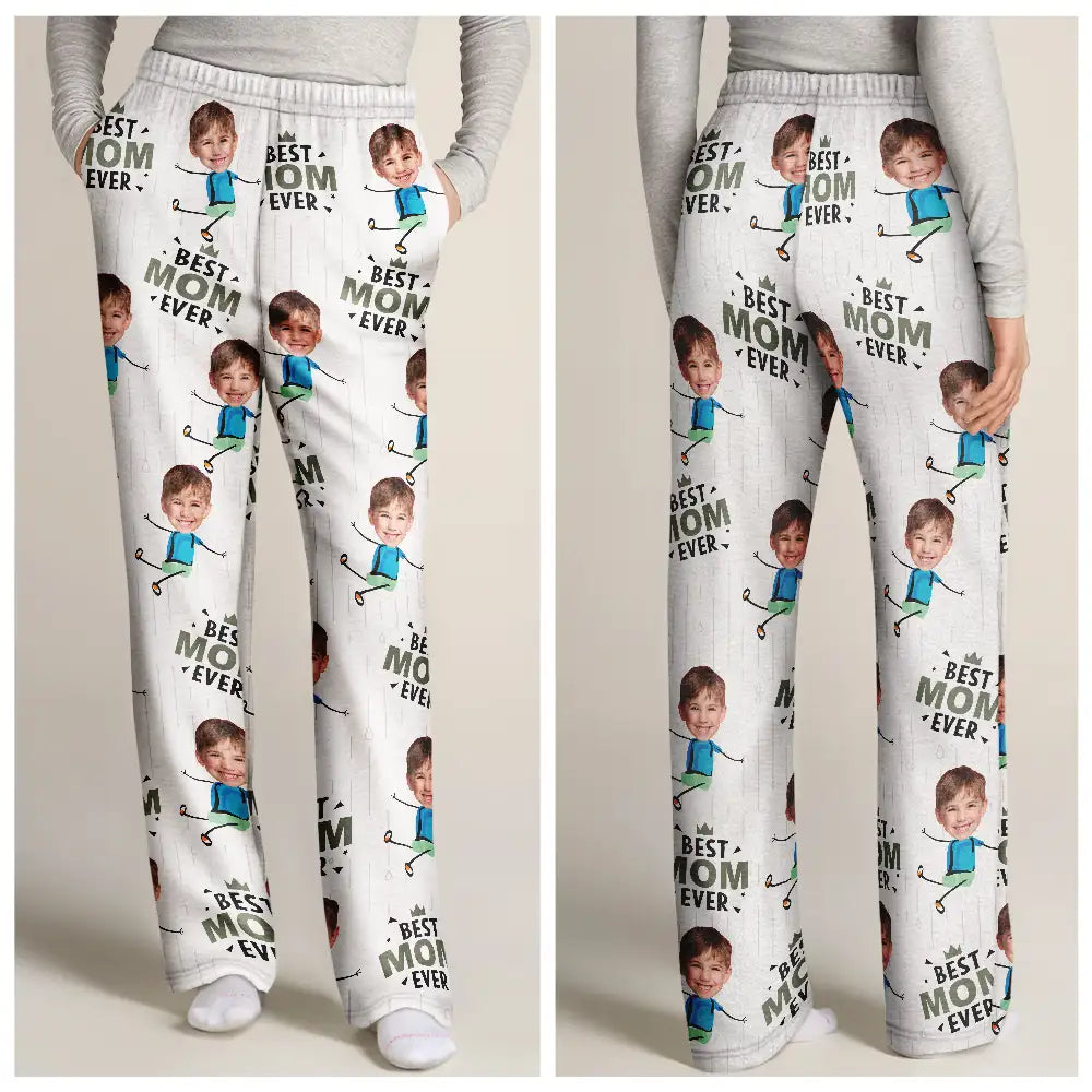 Gift For Grandpa,Gift For Father,Happy,Custom Photo - Custom Photo Happy Grandkids Best Papa Grandpa Ever Rain Pattern - Personalized Pajama Pants