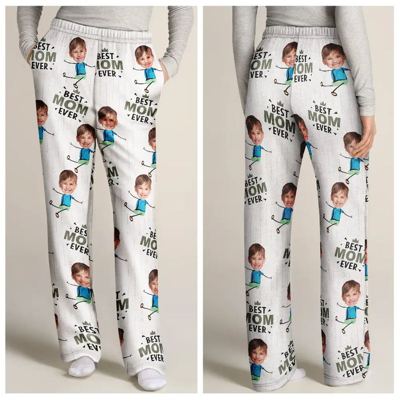 Gift For Grandpa,Gift For Father,Happy,Custom Photo - Custom Photo Happy Grandkids Best Papa Grandpa Ever Rain Pattern - Personalized Pajama Pants