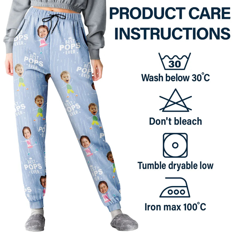 Gift For Grandpa,Gift For Father,Happy,Custom Photo - Custom Photo Happy Grandkids Best Papa Grandpa Ever Rain Pattern - Personalized Pajama Pants
