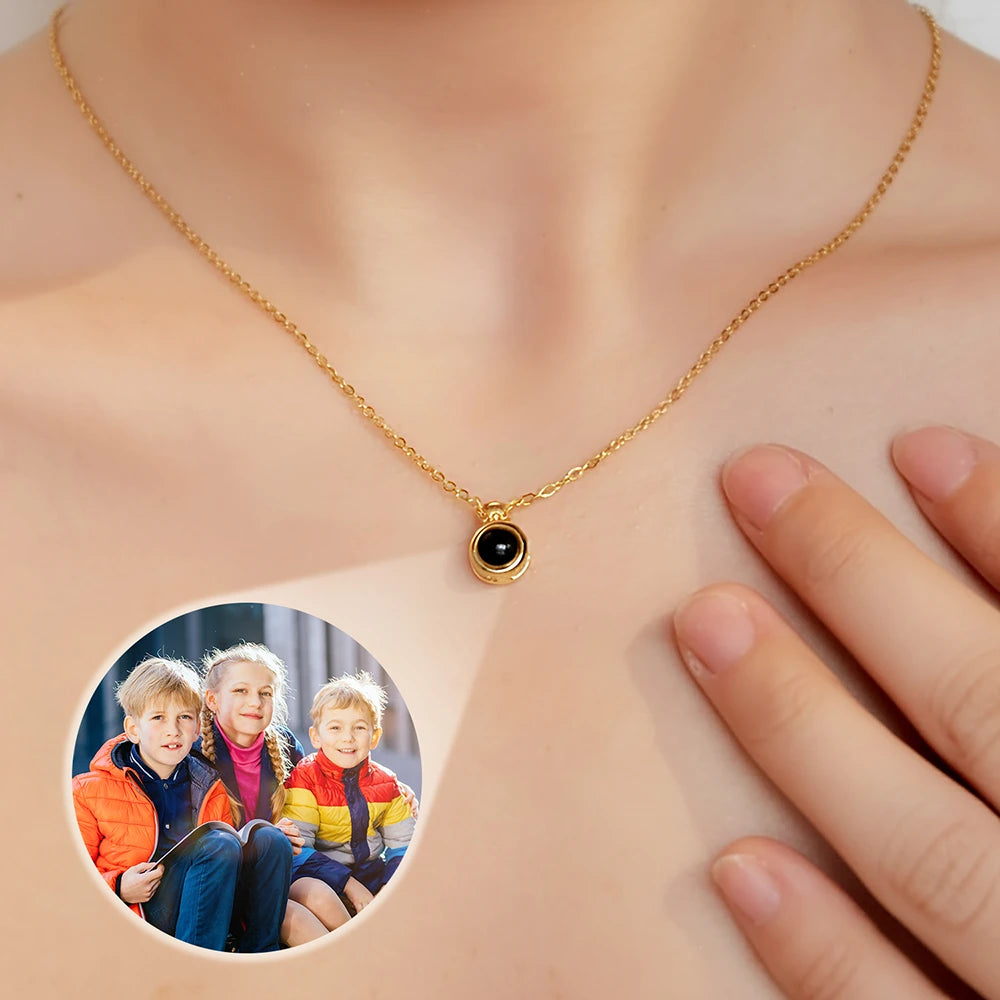 Custom Photo Happy Kid Grandkids Parents Grandparents - Personalized Bubble Projection Necklace