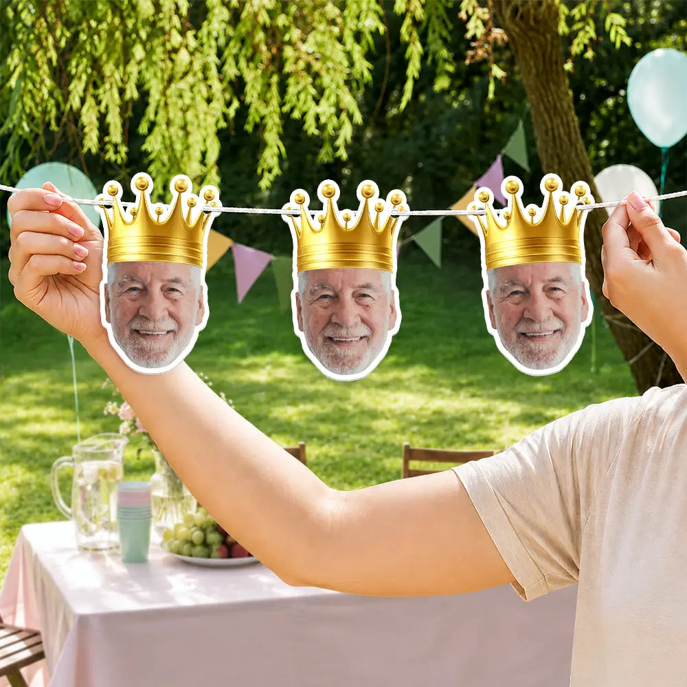 Custom Photo, Retirement, Gift For Yourself, Humorous, Cut-Face Photo, Icon - Custom Photo Happy Retirement Queen, King - Personalized Garland Banner