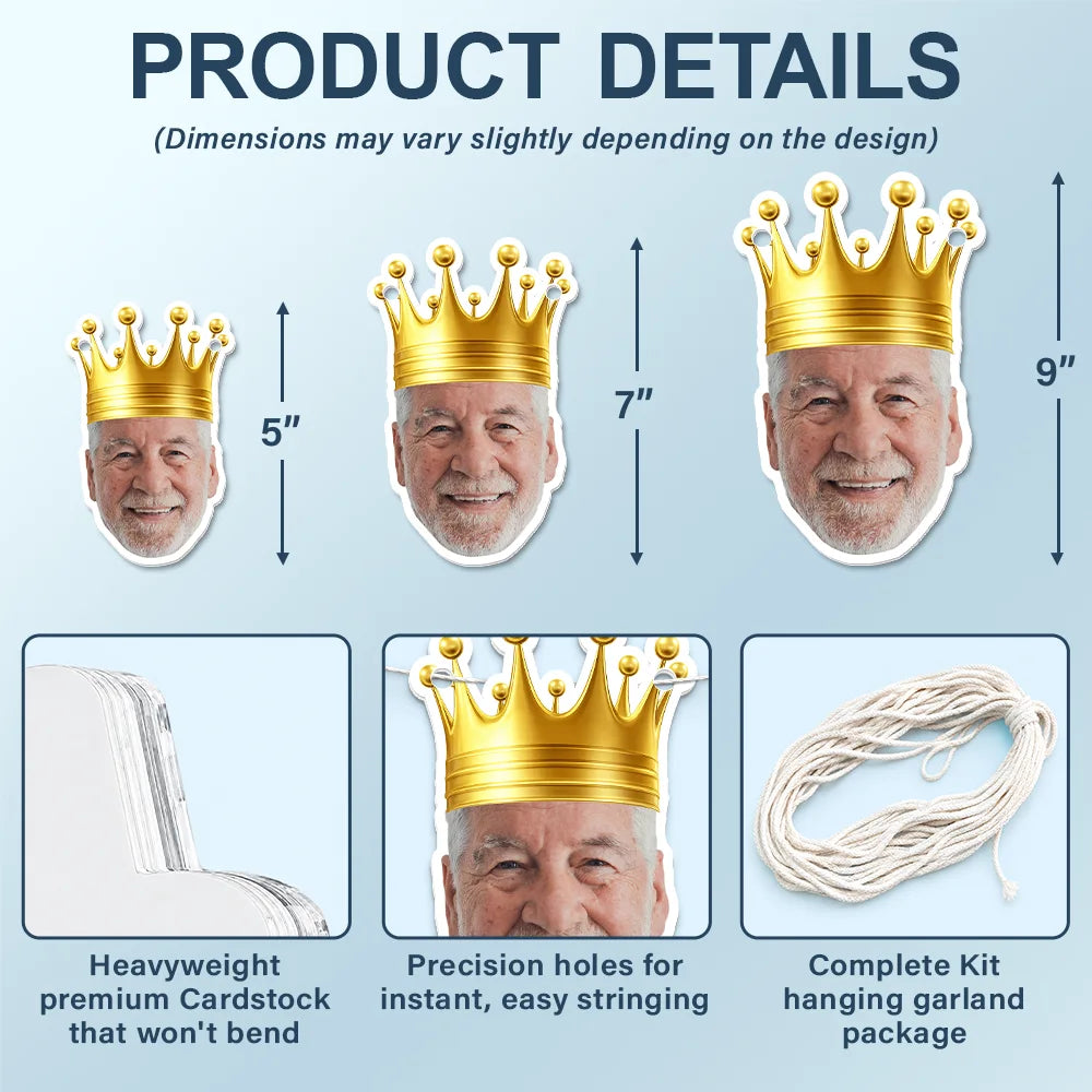 Custom Photo, Retirement, Gift For Yourself, Humorous, Cut-Face Photo, Icon - Custom Photo Happy Retirement Queen, King - Personalized Garland Banner