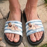 Custom Photo, Beach, Summer, Gift For Yourself, Humorous, Cut-Face Photo, Vector - Custom Photo Hawaii Summer Break Sexy Pose Gift For Her, Him - Personalized Unisex Slides