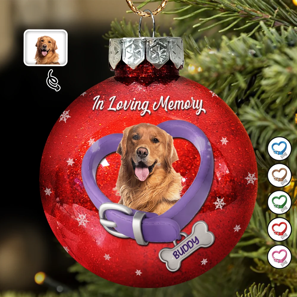 Custom Photo Heart-Shaped Collar With Bone Charm For Dog Lovers - Personalized Ball Ornament