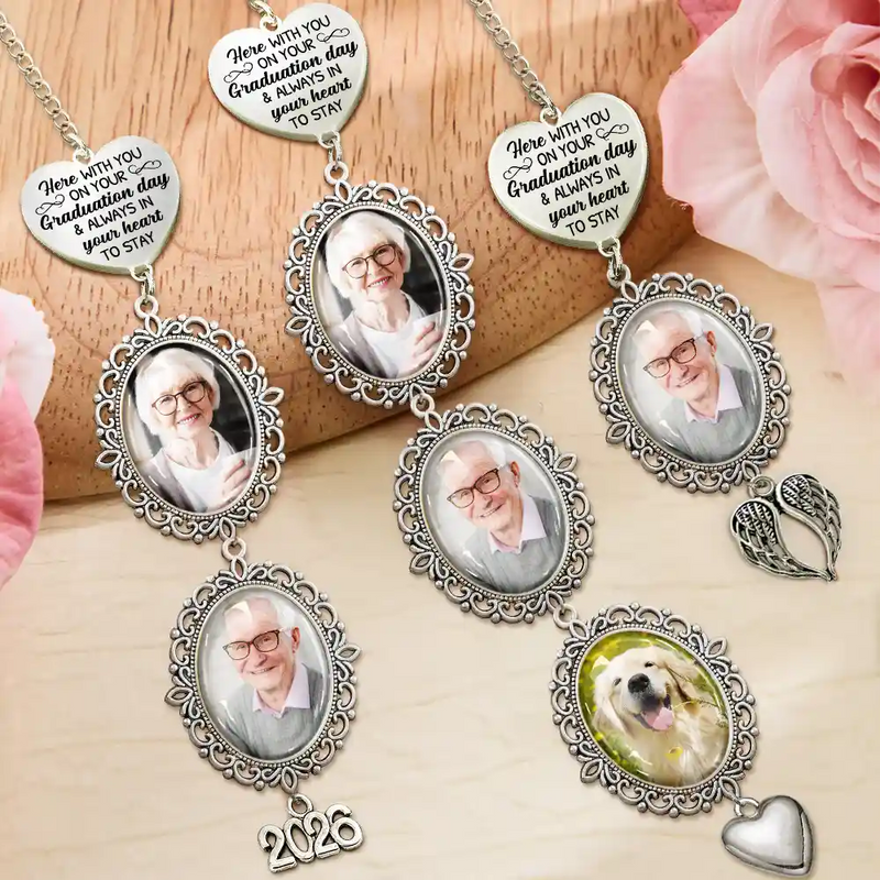Graduation,Gift For Yourself,Custom Photo,Memorial,Sad - Custom Photo Here With You - Personalized Graduation Tassel Charm