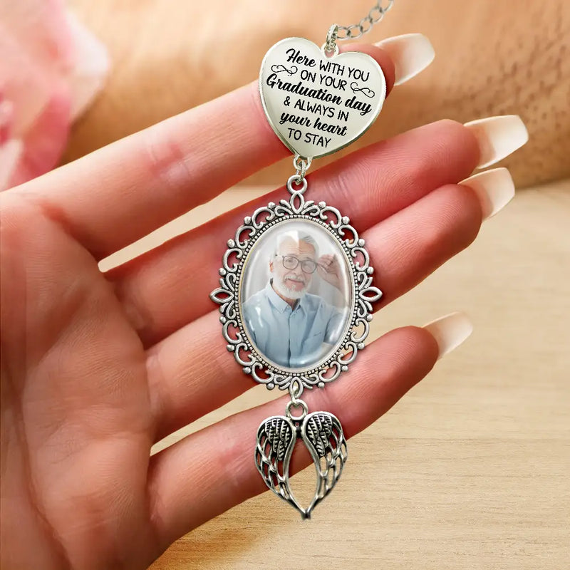 Graduation,Gift For Yourself,Custom Photo,Memorial,Sad - Custom Photo Here With You - Personalized Graduation Tassel Charm